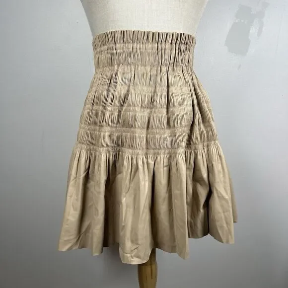 NWT DOLCE Cabo Faux Leather Pleated Skirt Ruching Detail Beige Women's Size XS - Picture 2 of 9